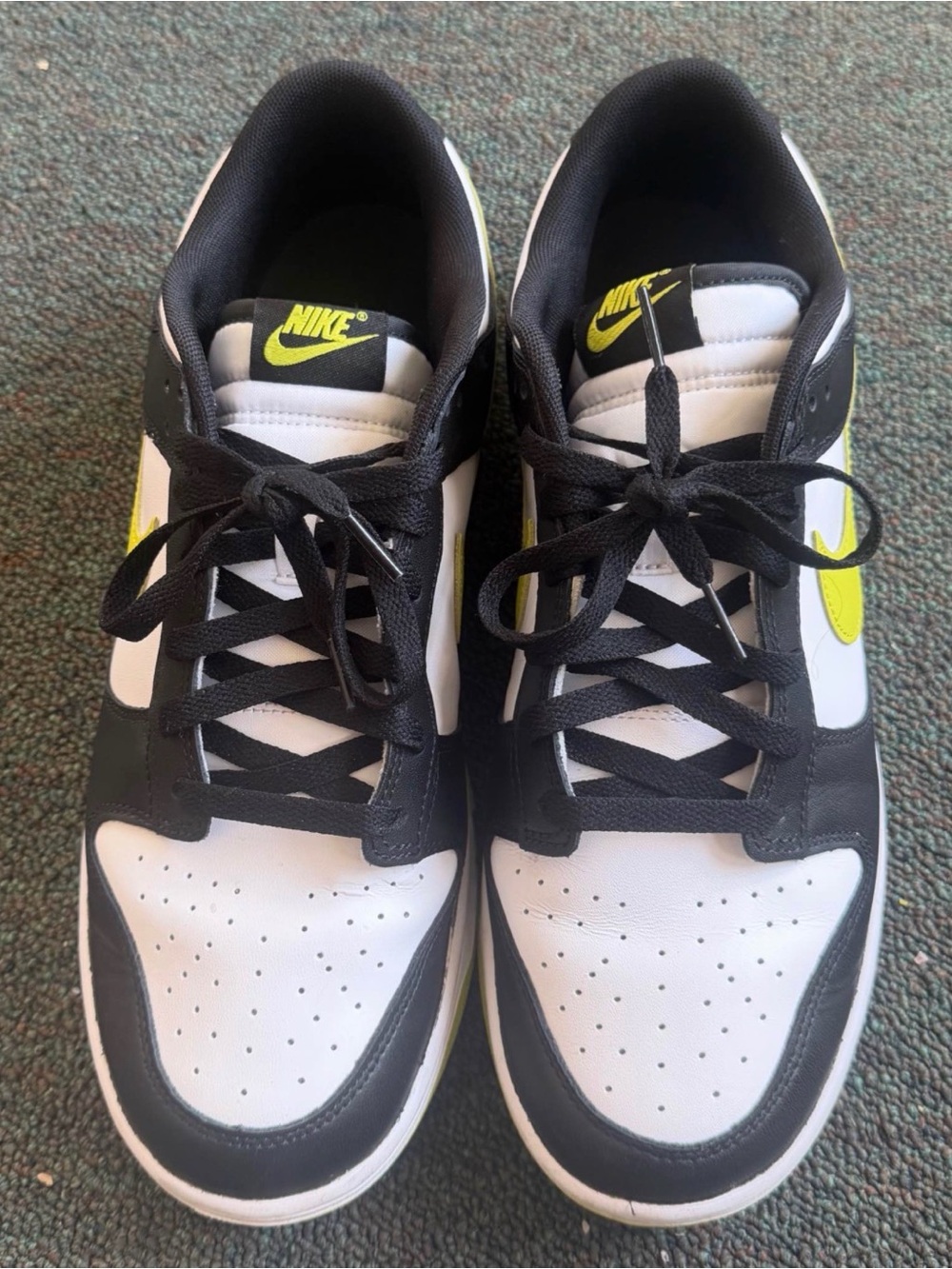 Nike Men’s Black White Neon Yellow Low-Top Sneakers - Swoosh Accent